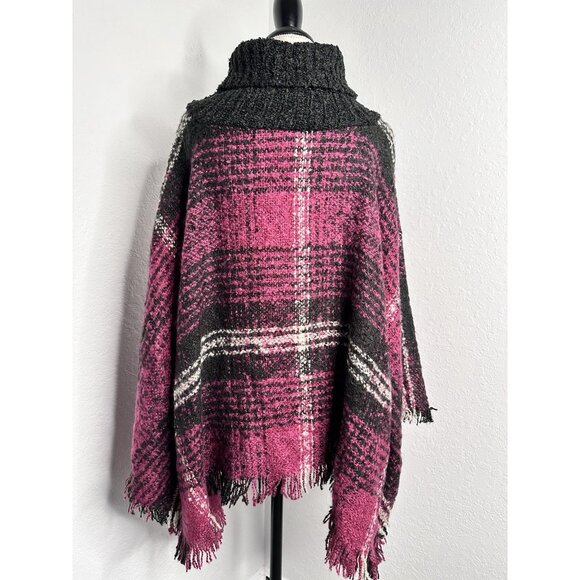 Max Edition Sweater women's Size S/M Burgundy Black and White Poncho Boho NWT$98 - Picture 3 of 7